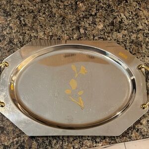 Chantall D’Oro 18/10. Stainless Steel Silver Plated Tray with Gold Floral Design